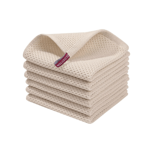 100% cotton 6 - pcs 34x34cm, waffle weave kitchen dish cloths, ultra soft absorbent quick drying dish towels, beige - BusDeals
