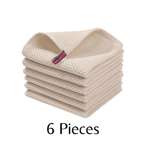 100% cotton 6 - pcs 34x34cm, waffle weave kitchen dish cloths, ultra soft absorbent quick drying dish towels, beige - BusDeals