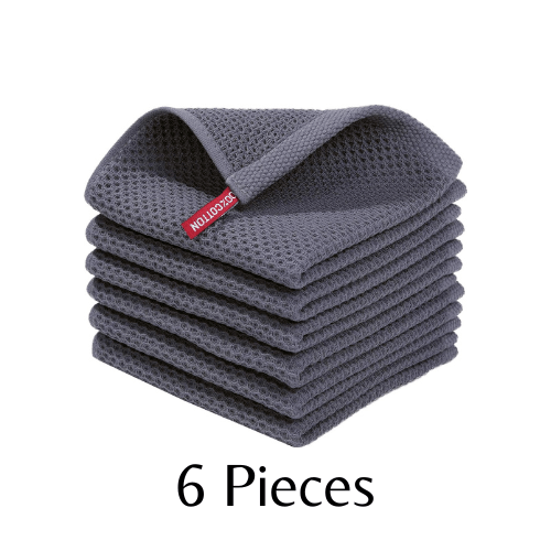 100% cotton 6 - pcs 34x34cm, waffle weave kitchen dish cloths, ultra soft absorbent quick drying dish towels, dark grey - BusDeals