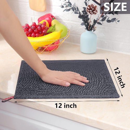 100% cotton 6 - pcs 34x34cm, waffle weave kitchen dish cloths, ultra soft absorbent quick drying dish towels, dark grey - BusDeals