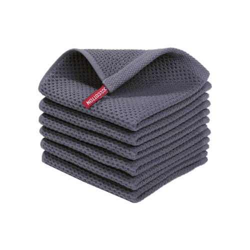 100% cotton 6 - pcs 34x34cm, waffle weave kitchen dish cloths, ultra soft absorbent quick drying dish towels, dark grey - BusDeals