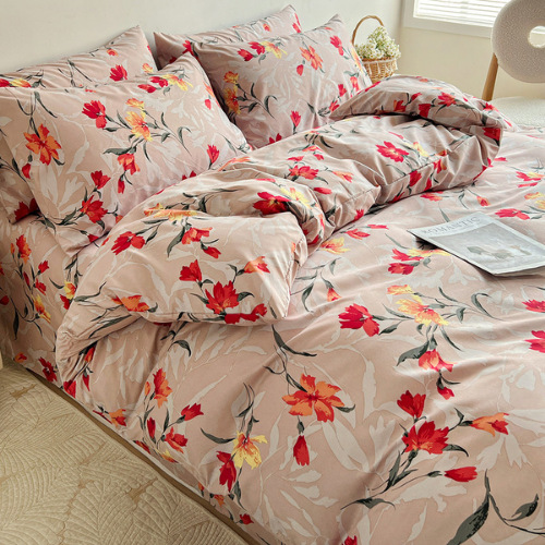 Queen size 6-piece modern duvet cover set with orange floral design.