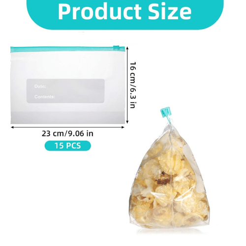 15 Pcs 23x16 cm; Antibacterial food bag with zipper close. Reusable Ziplock Bags - BusDeals