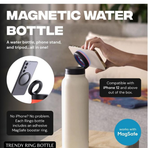 Water Bottle + Free Magnetic Booster Ring, Free, Works w/ All Devices Android & iOS - Stainless 800ML(CREAM). - BusDeals