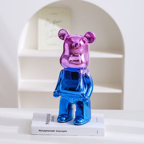 1pc 28cm Blue with Purple Decoration Trendy Bear Ceramic Ornament. - BusDeals