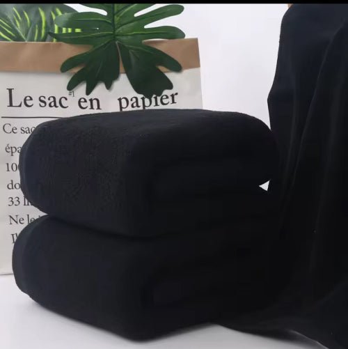 2 pcs Bath towels, fast dry coral towel set, Black. - BusDeals