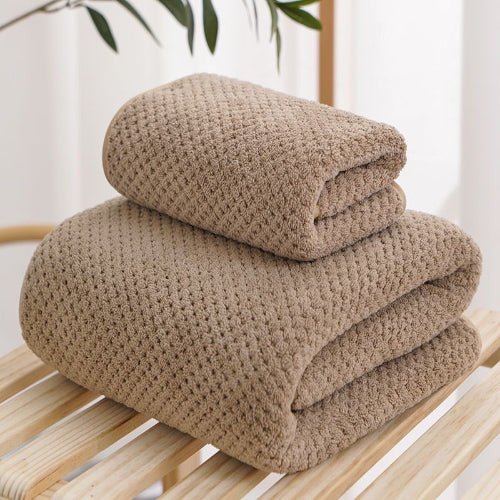 2 pcs Bath towels, fast dry coral towel set, Brown. - BusDeals