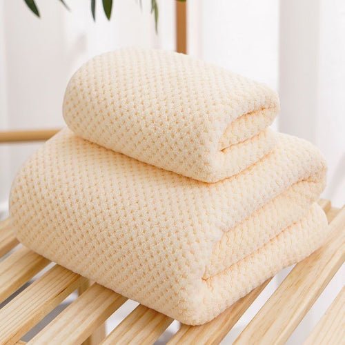2 pcs Bath towels, fast dry coral towel set, Milky. - BusDeals