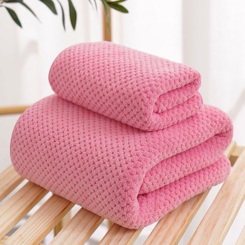 2 pcs Bath towels, fast dry coral towel set, Pink. - BusDeals