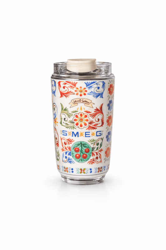 240ML Smeg Travel Portable Car Drinking Cup Stainless Steel Vacuum Leak proof Coffee Thermos, Fiore Blanco - BusDeals