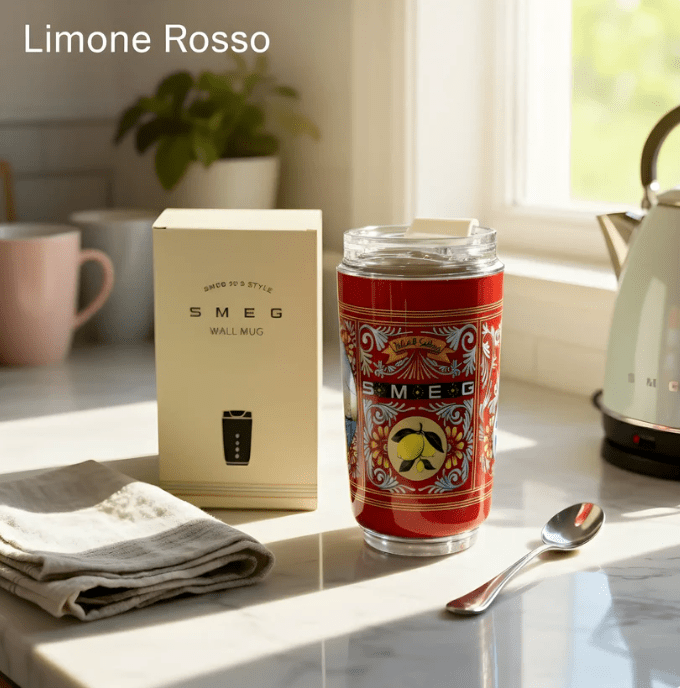 240ML Smeg Beverage Cup Travel Portable Car Drinking Cup Stainless Steel Vacuum Leak proof Coffee Thermos, Limone Rosso - BusDeals