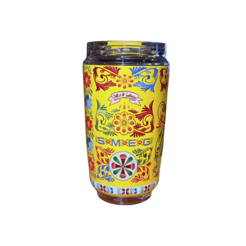 240ML Smeg Beverage Cup Travel Portable Car Drinking Cup Stainless Steel Vacuum Leak proof Coffee Thermos, Yellow print - BusDeals