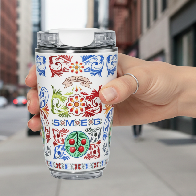 240ML Smeg Beverage Cup Travel Portable Car Drinking Cup Stainless Steel Vacuum Leak proof Coffee Thermos,Off White print - BusDeals