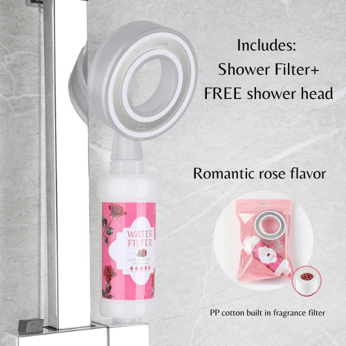 2pc Set Fragrance Shower Head Filter with Free shower head, Roses. - BusDeals