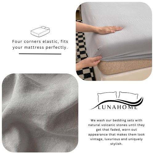 3 Pieces Fitted Bedsheet Set, Washable Cotton, Light Grey Color, Various Sizes. - BusDeals