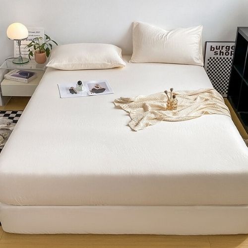 3 Pieces Fitted Bedsheet Set, Washable Cotton, Milky White Color, Various Sizes. - BusDeals