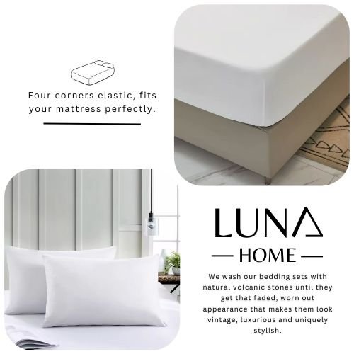 3 Pieces Fitted Bedsheet Set, Washable Cotton, White Color,King Sizes. - BusDeals