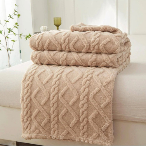 Throw Blanket Super Soft, Caramel Color, Woven Style, BusDeals Today