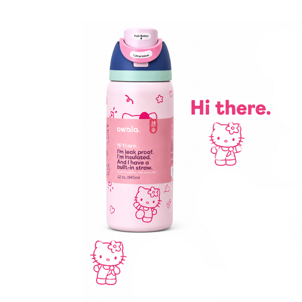 32 OZ. 945 ML Owala Hello Kitty FreeSlip Stainless Steel Vacuum InsulatedWater Bottle Pink - BusDeals