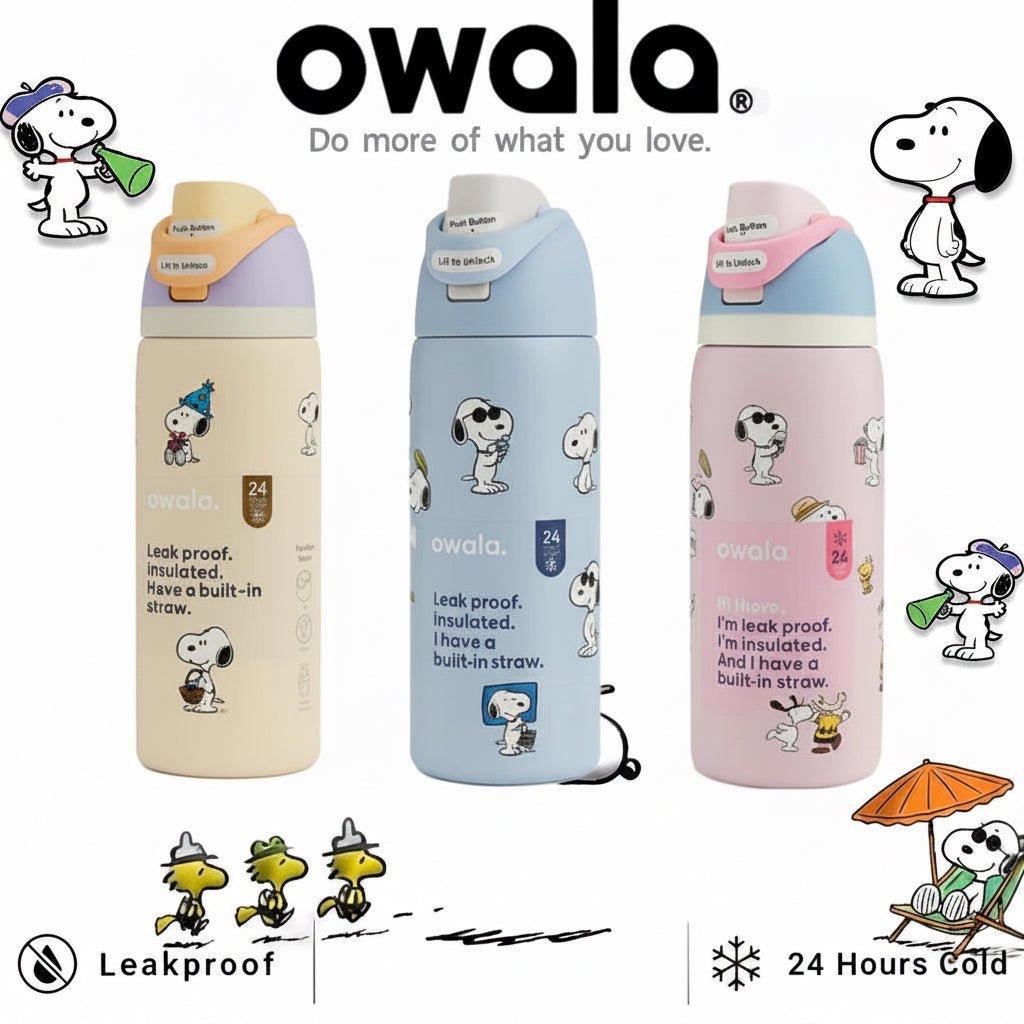 32 OZ. 945 ML Owala Snoopy FreeSlip Stainless Steel Vacuum Insulated Sports Water Bottle. Blue - BusDeals