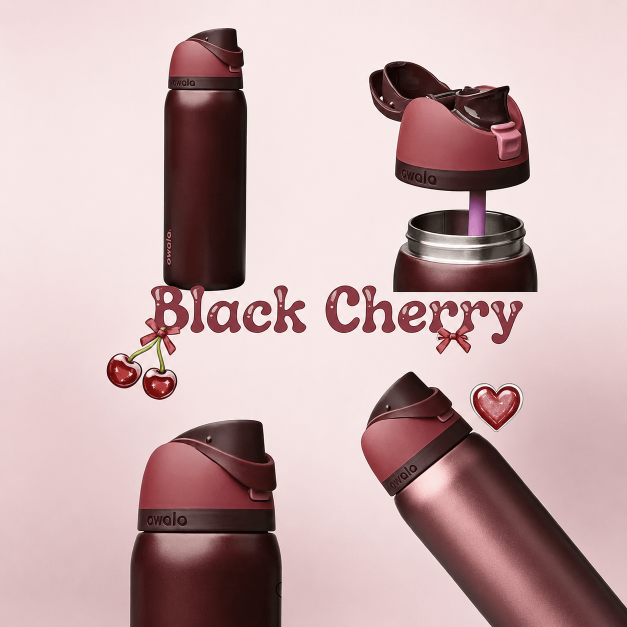32 OZ. 945 ML Owala Stainless Steel Water Bottle, Black Cherry - BusDeals