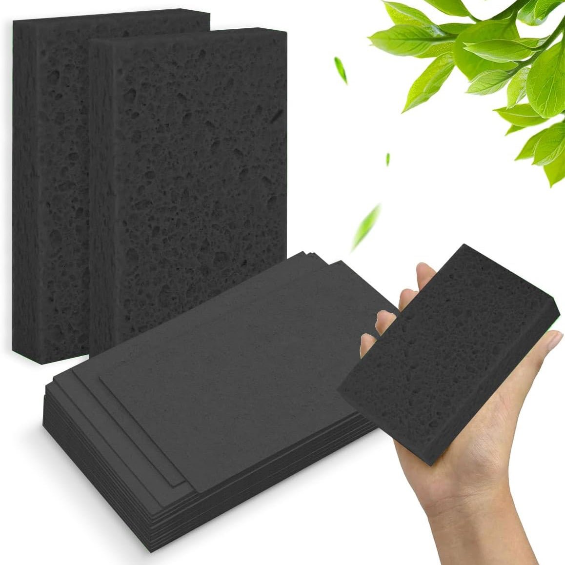 4 - Pcs Non - Scratch Scrub Sponges - Washing Dishes, Black Color - BusDeals