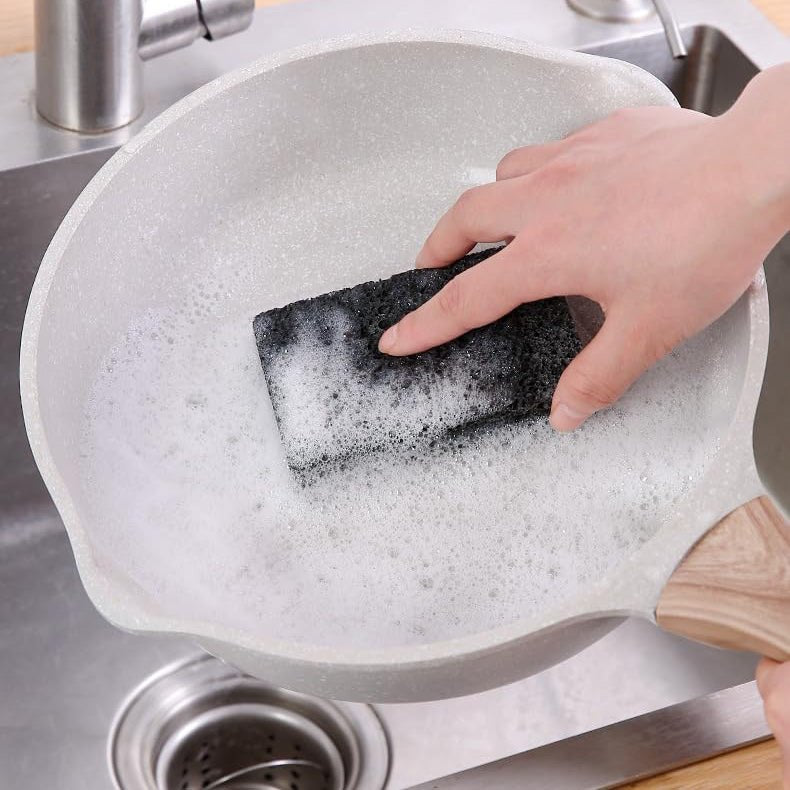 4 - Pcs Non - Scratch Scrub Sponges - Washing Dishes, Black Color - BusDeals