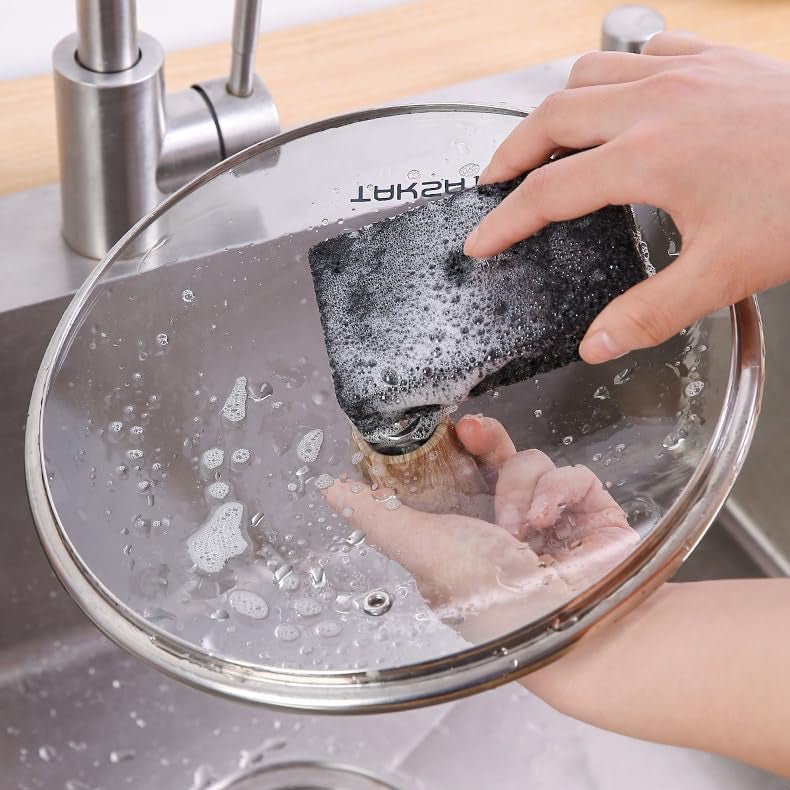 4 - Pcs Non - Scratch Scrub Sponges - Washing Dishes, Black Color - BusDeals