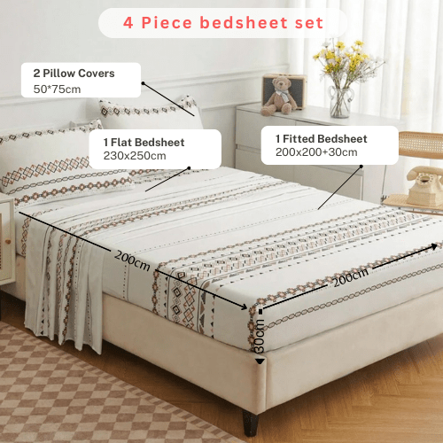 4 Pieces Bedsheet Set Boho Design. - BusDeals