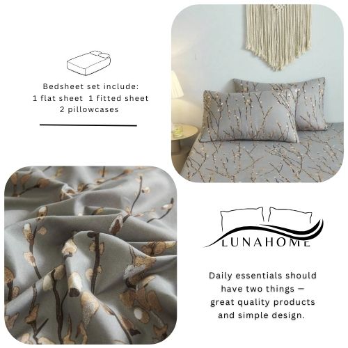 4 Pieces Bedsheet Set, Cherry Blossom. - BusDeals