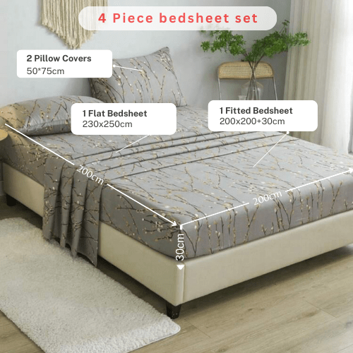 4 Pieces Bedsheet Set, Cherry Blossom. - BusDeals