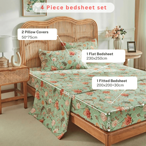 4 Pieces Bedsheet Set Floral Design. - BusDeals