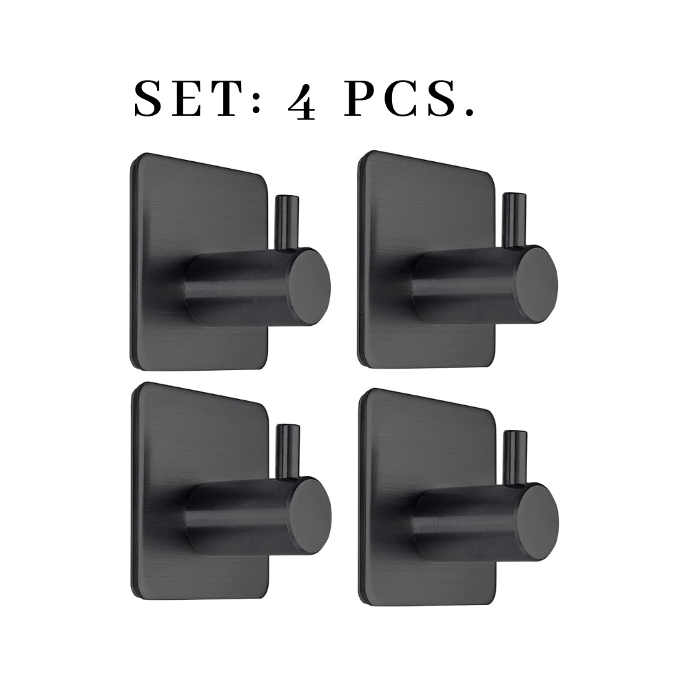 4pcs Wall Hooks Shower Hooks for Bathroom Kitchen Door - Black. - BusDeals