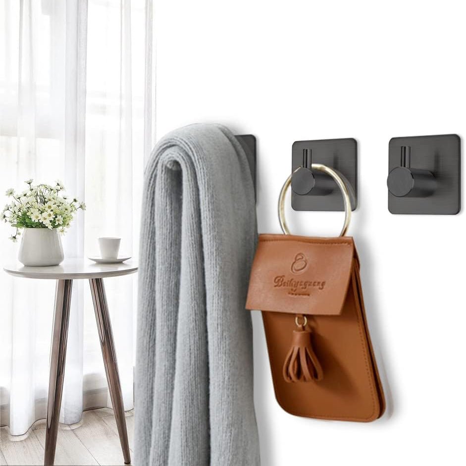 4pcs Wall Hooks Shower Hooks for Bathroom Kitchen Door - Black. - BusDeals