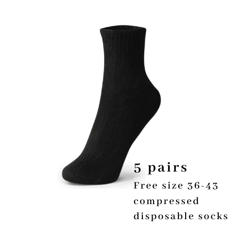 5 Pairs Disposable Cotton Socks - Travel Portable, Wash - free 36 to 42, Hight Stretch for Men Women - Single - use for Daily Use, Black - BusDeals