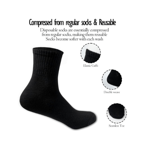 5 Pairs Disposable Cotton Socks - Travel Portable, Wash - free, Compressed, Hight Stretch for Men Women - Single - use for Daily Use, Black - BusDeals