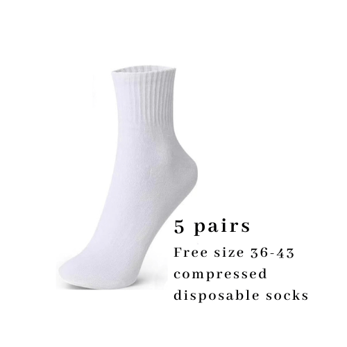 5 Pairs Disposable Cotton Socks - Travel Portable, Wash - free, Compressed, Hight Stretch for Men Women - Single - use for Daily Use,White. - BusDeals
