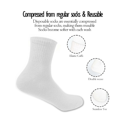 5 Pairs Disposable Cotton Socks - Travel Portable, Wash - free, Compressed, Hight Stretch for Men Women - Single - use for Daily Use,White. - BusDeals