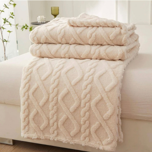Throw Blanket Super Soft, Ivory Color, Woven Style, BusDeals Today