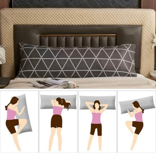 1 Piece Long Pillow Case, Reversible Geometric Design Dim gray and White color, BusDeals Today