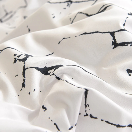 6 piece Queen size bed linen set in Scandinavian style with marble pattern.