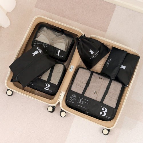 7pcs Travel Packing Cubes Set Lightweight Luggage Organizers, Black - BusDeals