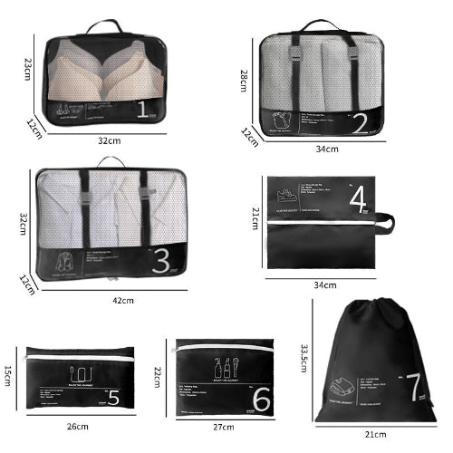 7pcs Travel Packing Cubes Set Lightweight Luggage Organizers, Black - BusDeals