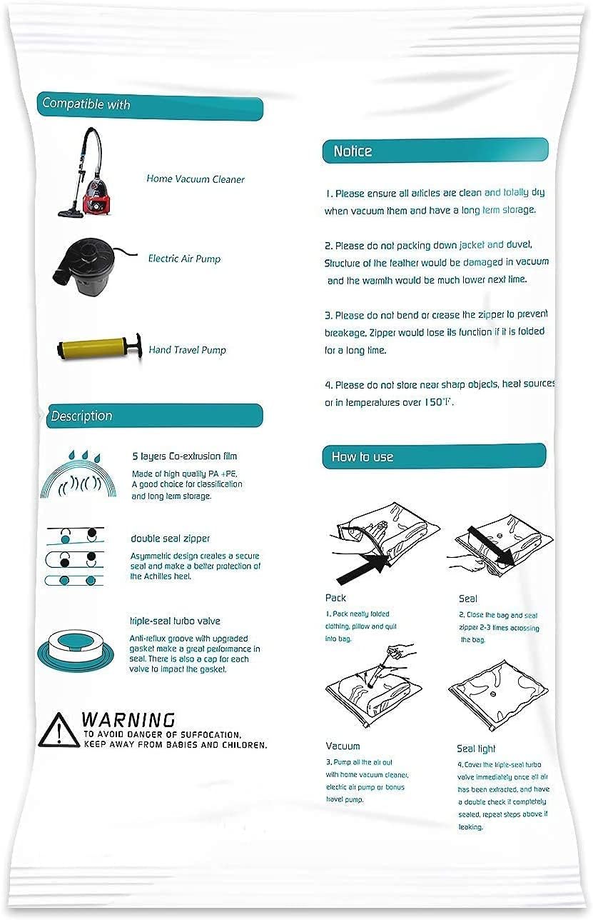 9pcs Vacuum Storage 3 Large, 3 Medium, 3 Small Bag with Free Pump for Clothes Space Saver Compressed Bags. - BusDeals