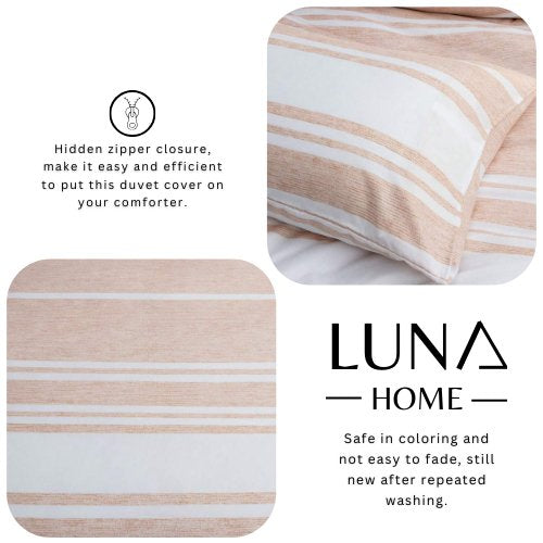 Queen Size 6 pieces, Coral Stripe Design Duvet cover set.