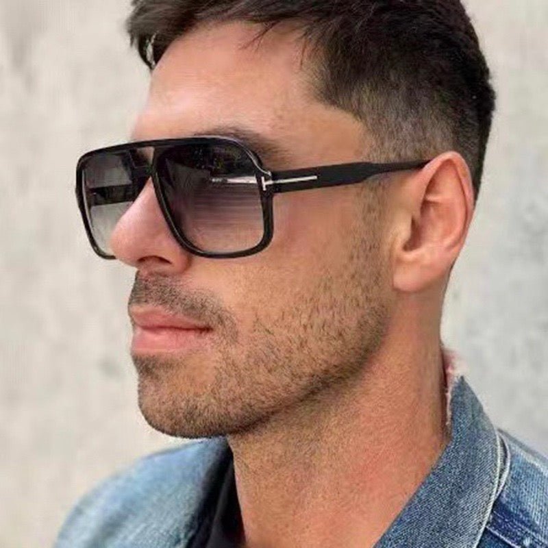 Aviator retro double bridge sunglasses, black and double grey. - BusDeals