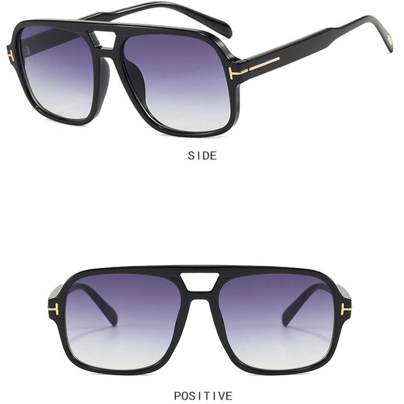 Aviator retro double bridge sunglasses, black and double grey. - BusDeals