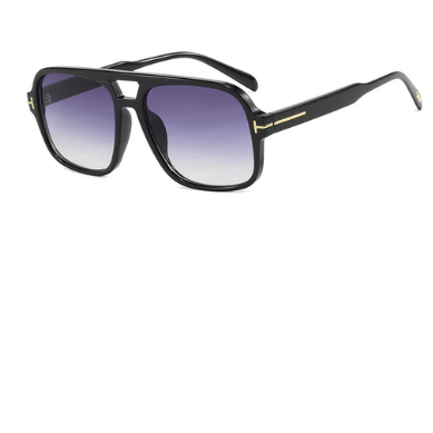 Aviator retro double bridge sunglasses, black and double grey. - BusDeals