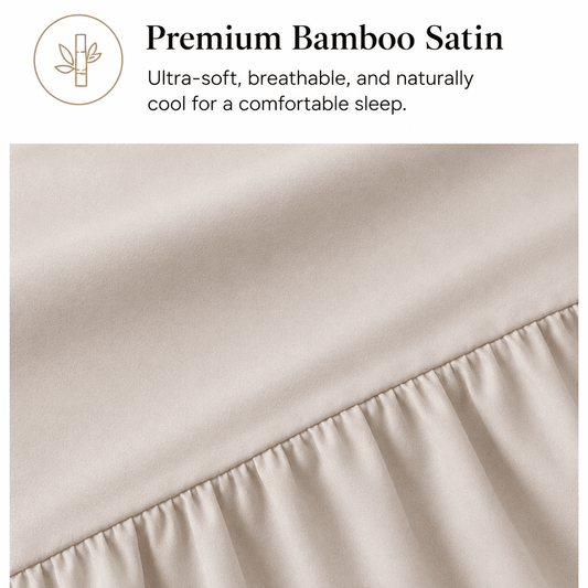Bamboo Satin King size 6 pieces Ruffle Duvet Cover Set, Beige Color - BusDeals