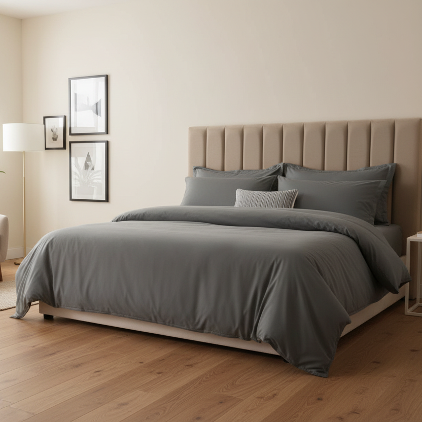 Basic King size 6 pieces, Luna Home Premium Quality Duvet Cover Set, Dark Gray color. - BusDeals
